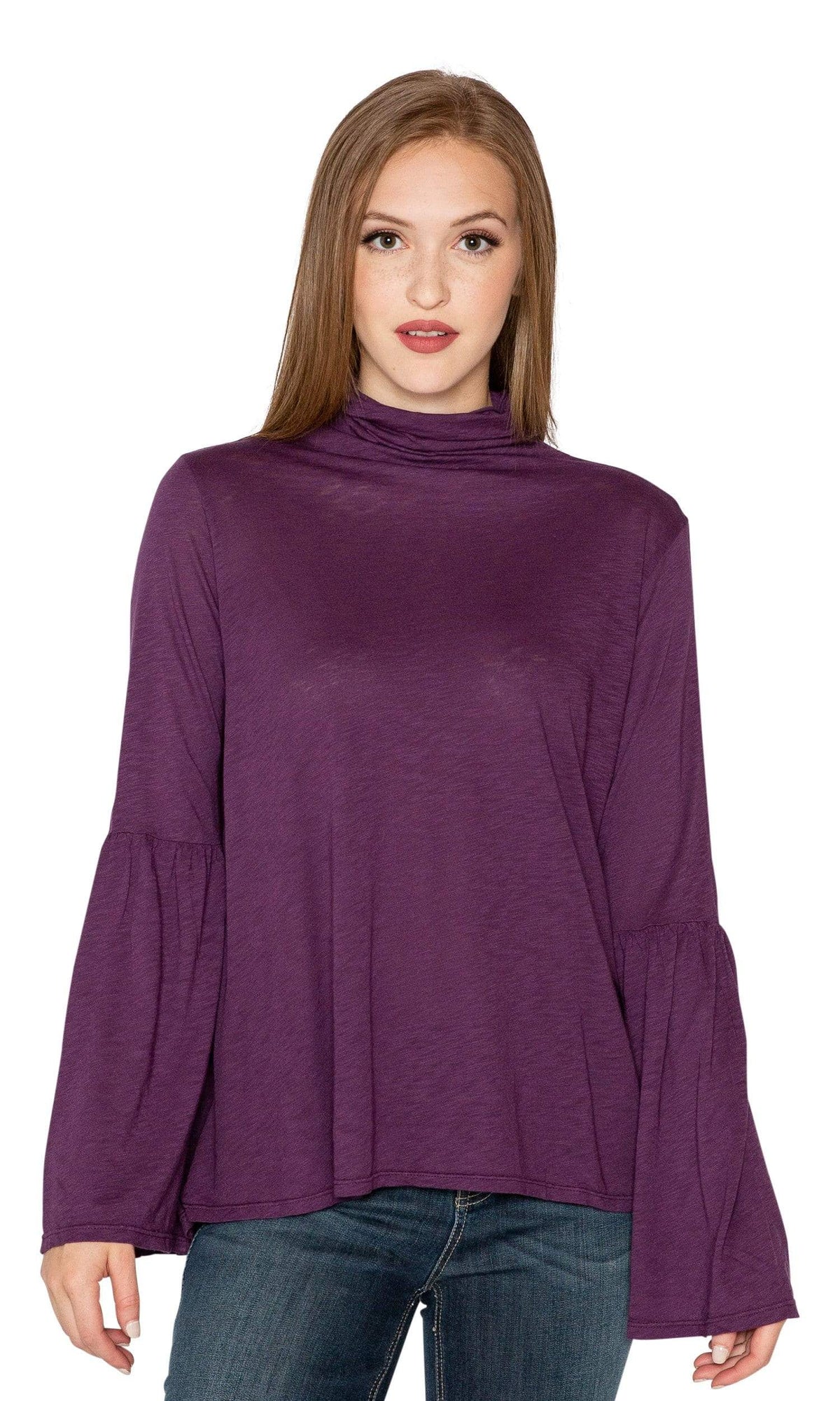 Velvet by Graham &amp; Spencer Xena Lux Slub Bell Sleeve Mock Neck Top