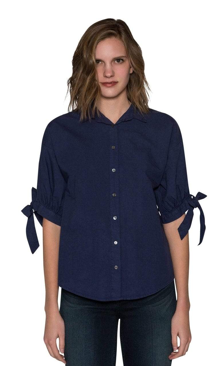 Velvet by Graham &amp; Spencer Meryl Cotton Poplin Tie Sleeve Button Up Top