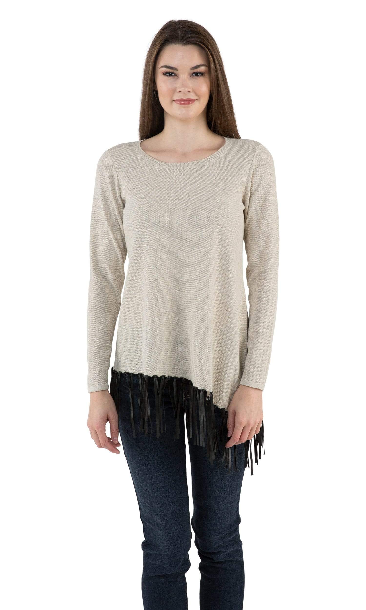 Sweater with fringe hot sale on bottom