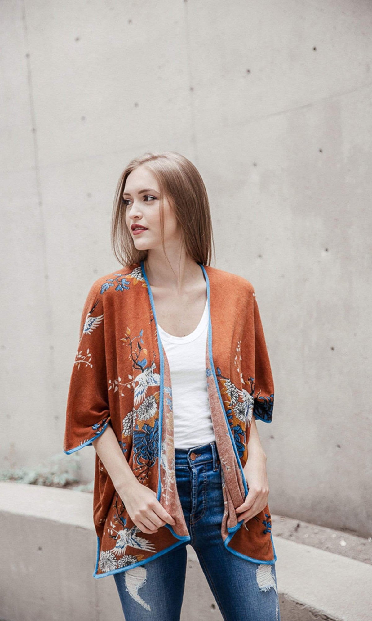 Knitwit Cashmere Kimono Cardigan - Japanese Floral