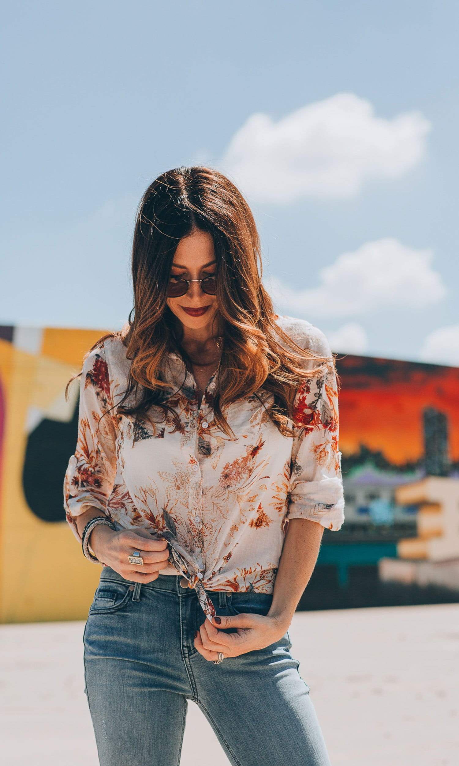 J.A.K. Button Down Red Floral Shirt