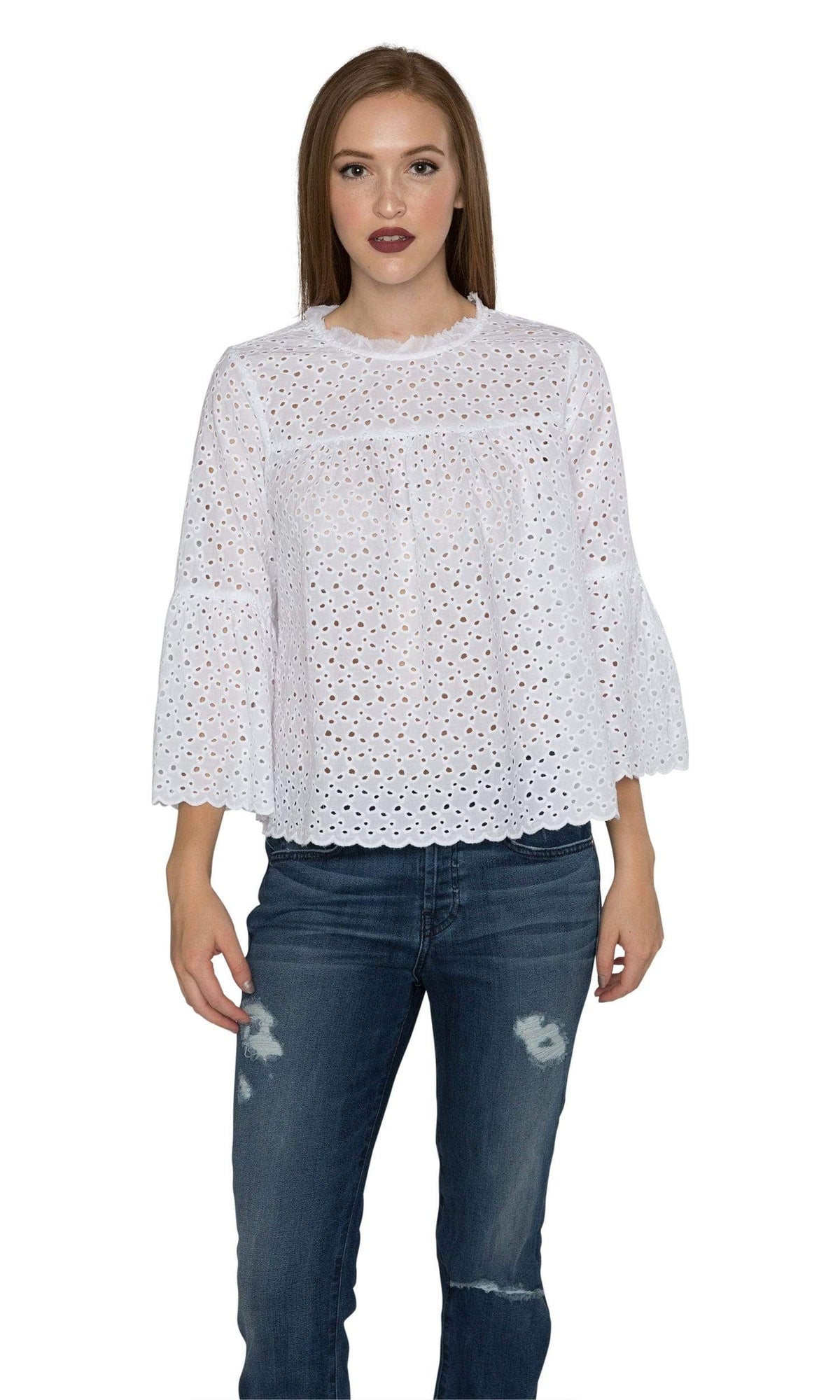 Velvet by Graham &amp; Spencer Gabby Cotton Eyelet Mock Neck Top