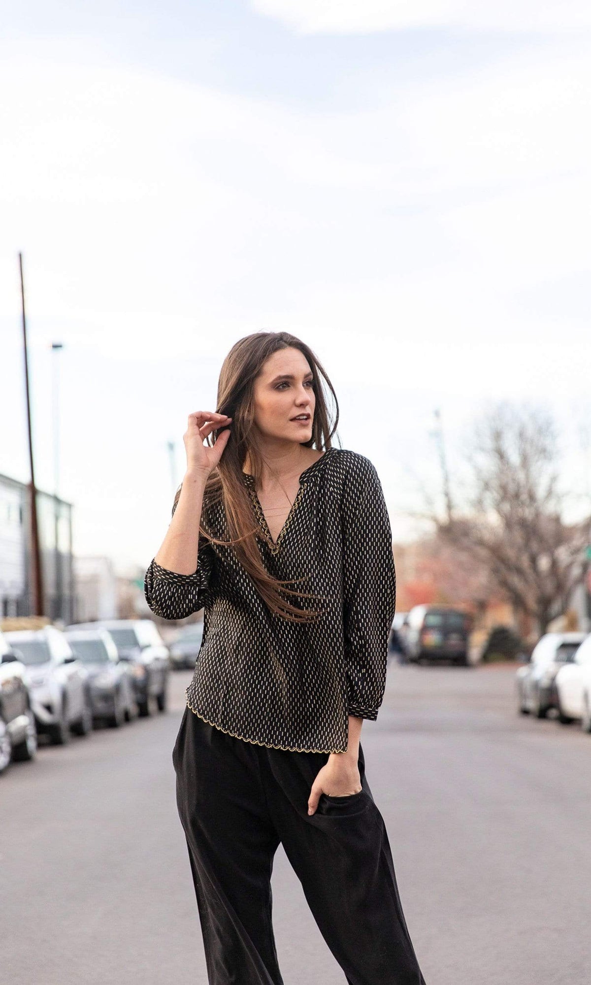 Velvet by Graham &amp; Spencer Milla Gold Printed Peasant Blouse