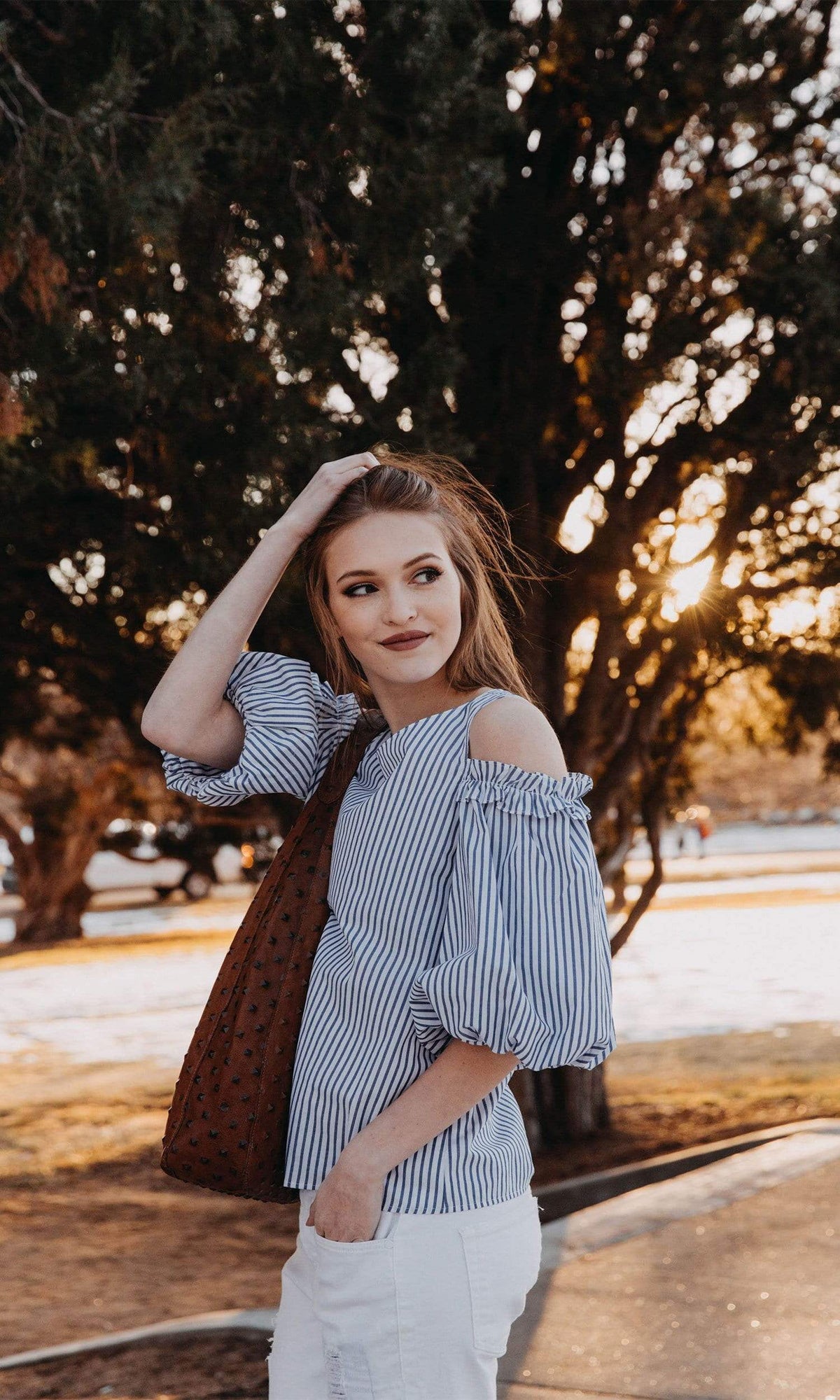 Velvet by Graham &amp; Spencer Bruna Cotton Stripe Cold Shoulder Blouse