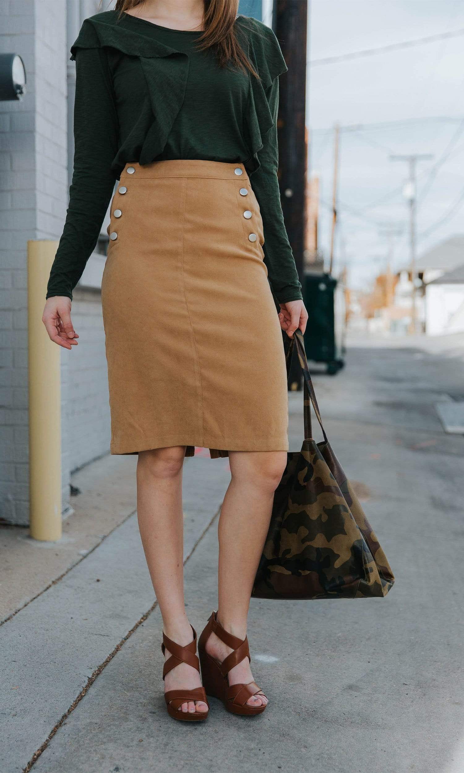 J.O.A. Faux Suede Skirt with Buttons