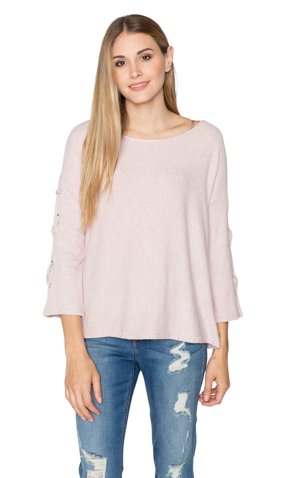 Velvet by Graham &amp; Spencer Cliona Cozy Jersey Ribbed Lace Up Sleeve Top