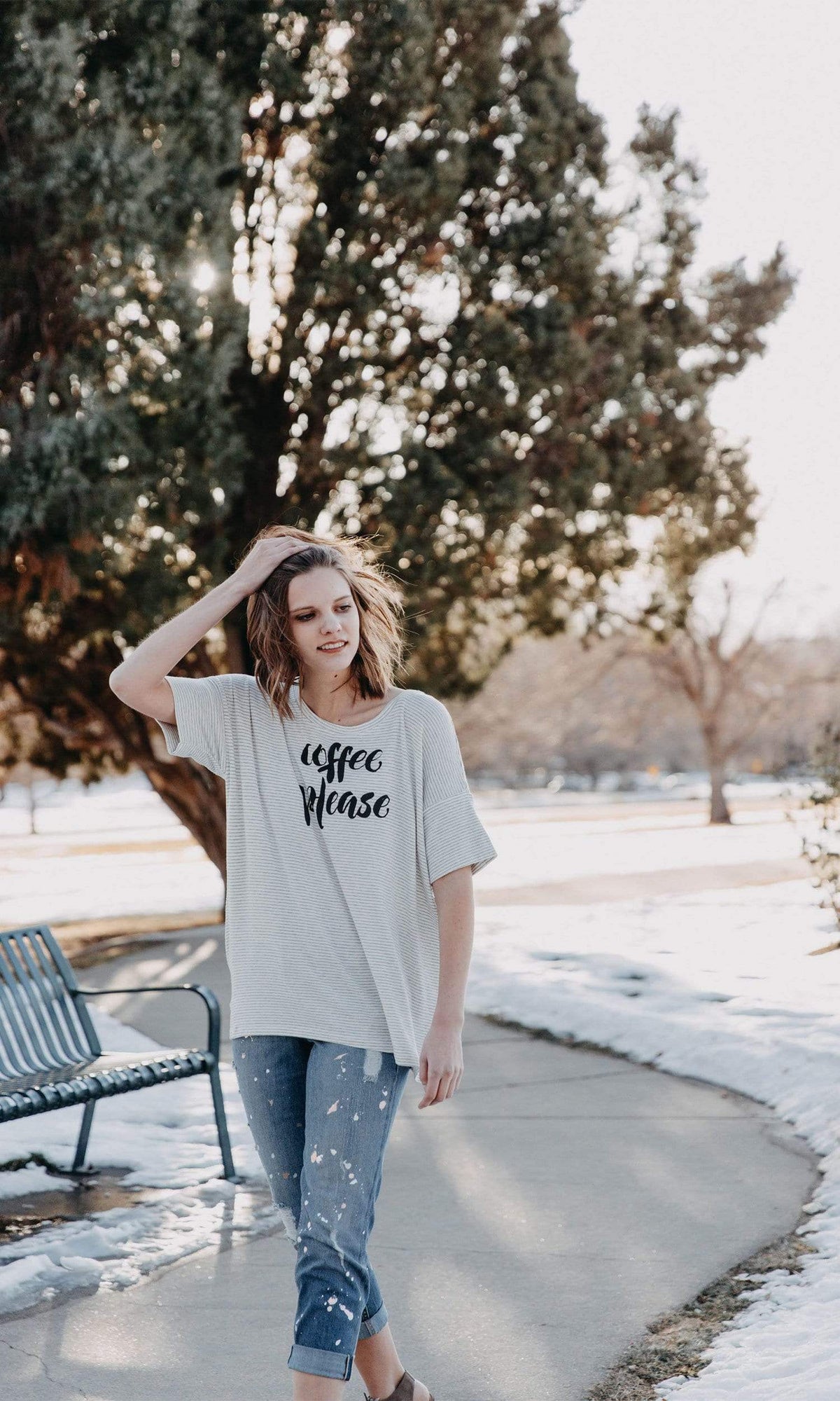 Sundown by River + Sky Coffee Please Striped Sleep Tee