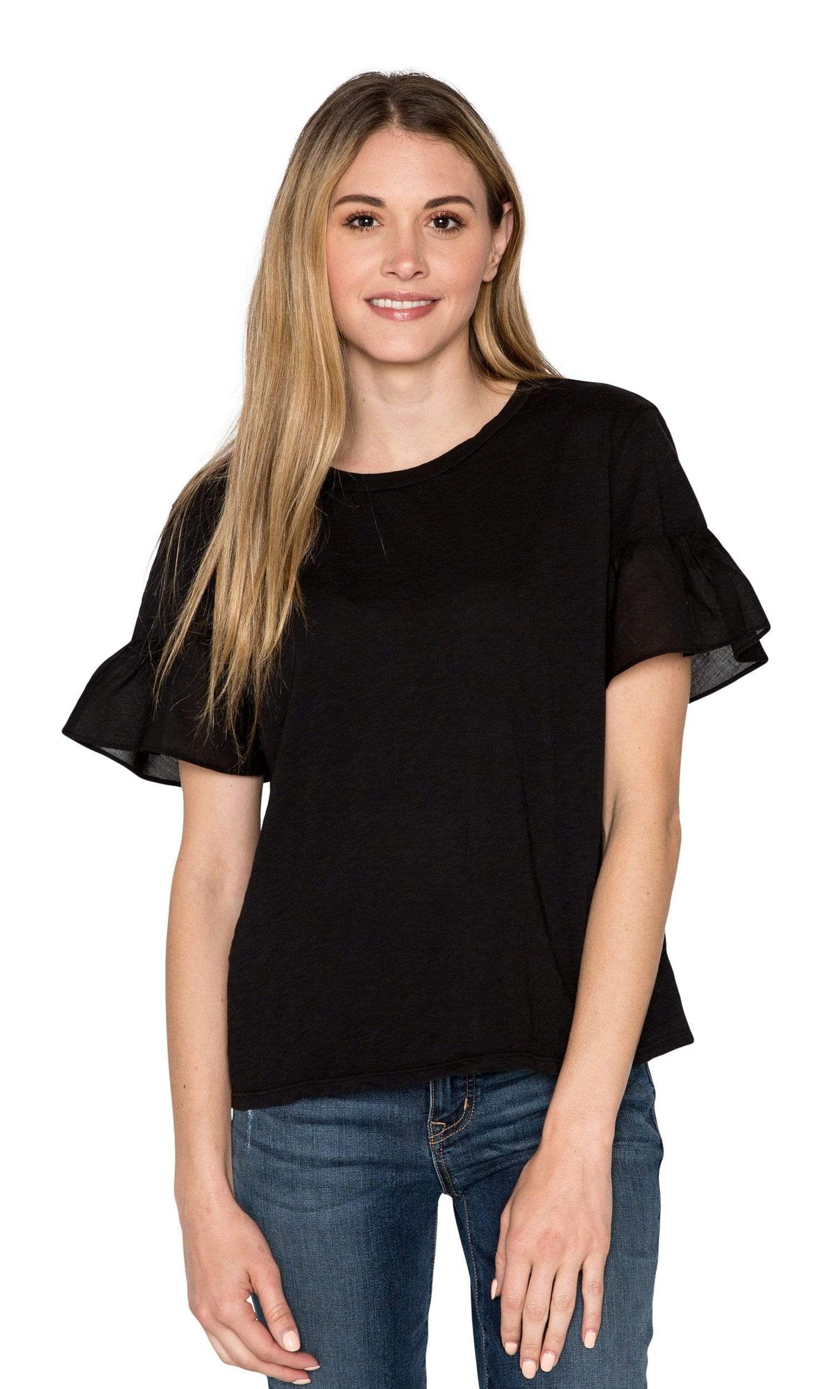 Velvet by Graham &amp; Spencer Maureen Cotton Contrast Ruffle Sleeve Top