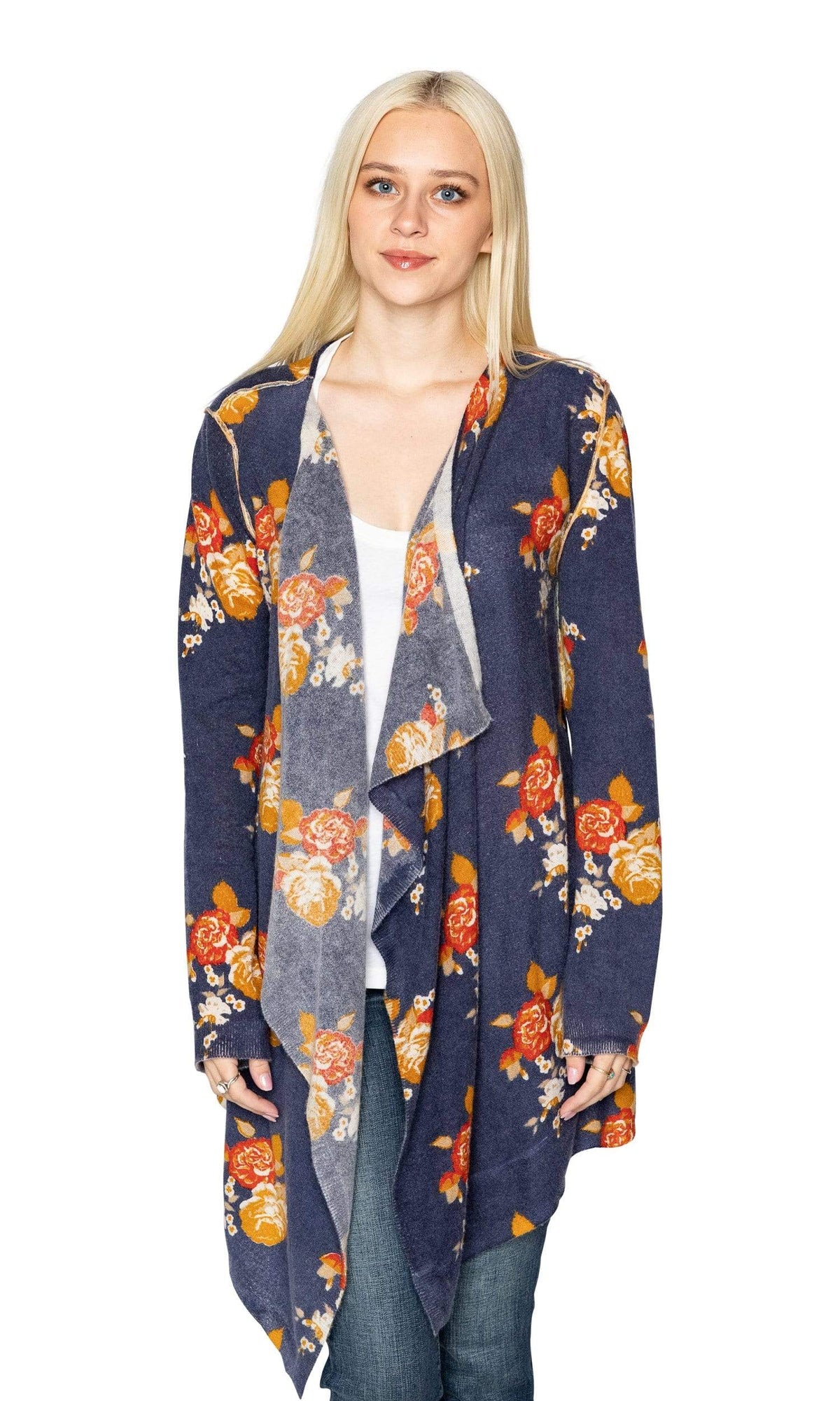 Knitwit Cashmere Open Drape Cardigan - Velvet Floral