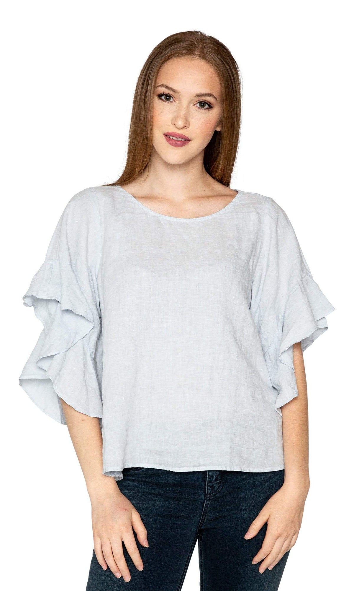 Velvet by Graham &amp; Spencer Alberta Woven Linen Ruffle Sleeve Top