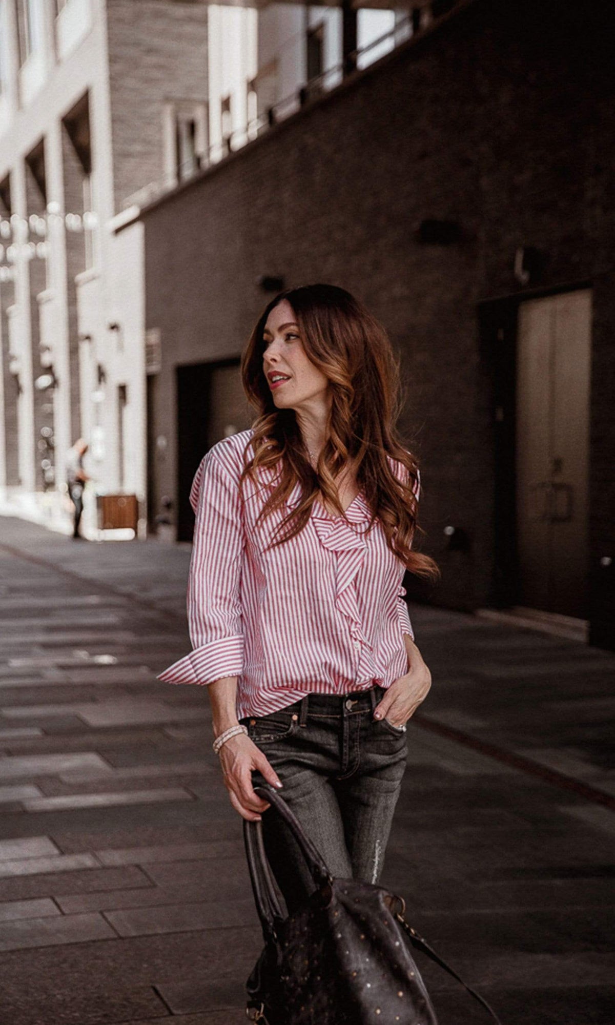 Velvet by Graham &amp; Spencer Hama Striped Ruffle Front Button Up Top