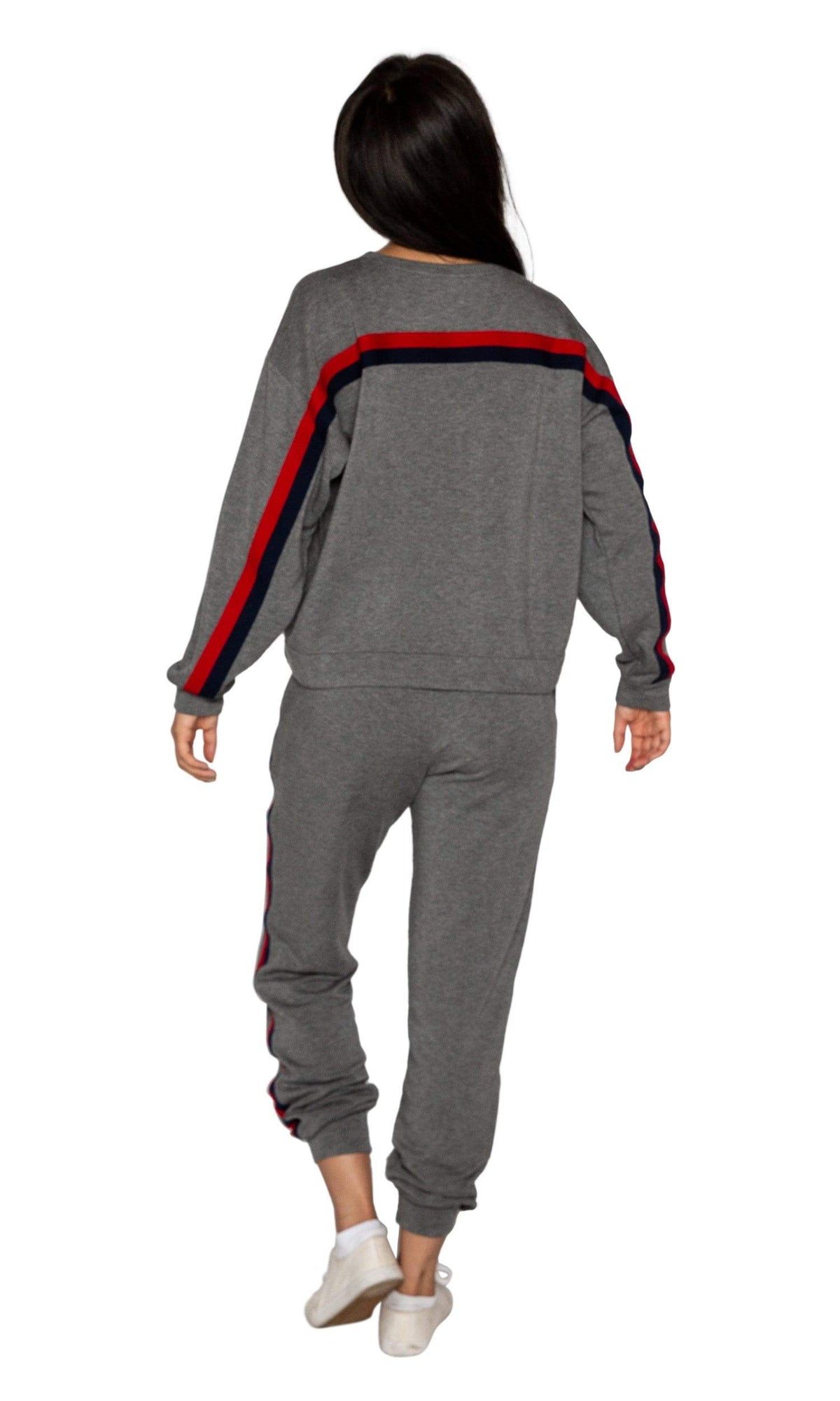 Velvet by Graham &amp; Spencer Danica Striped Crewneck Sweatshirt - Charcoal