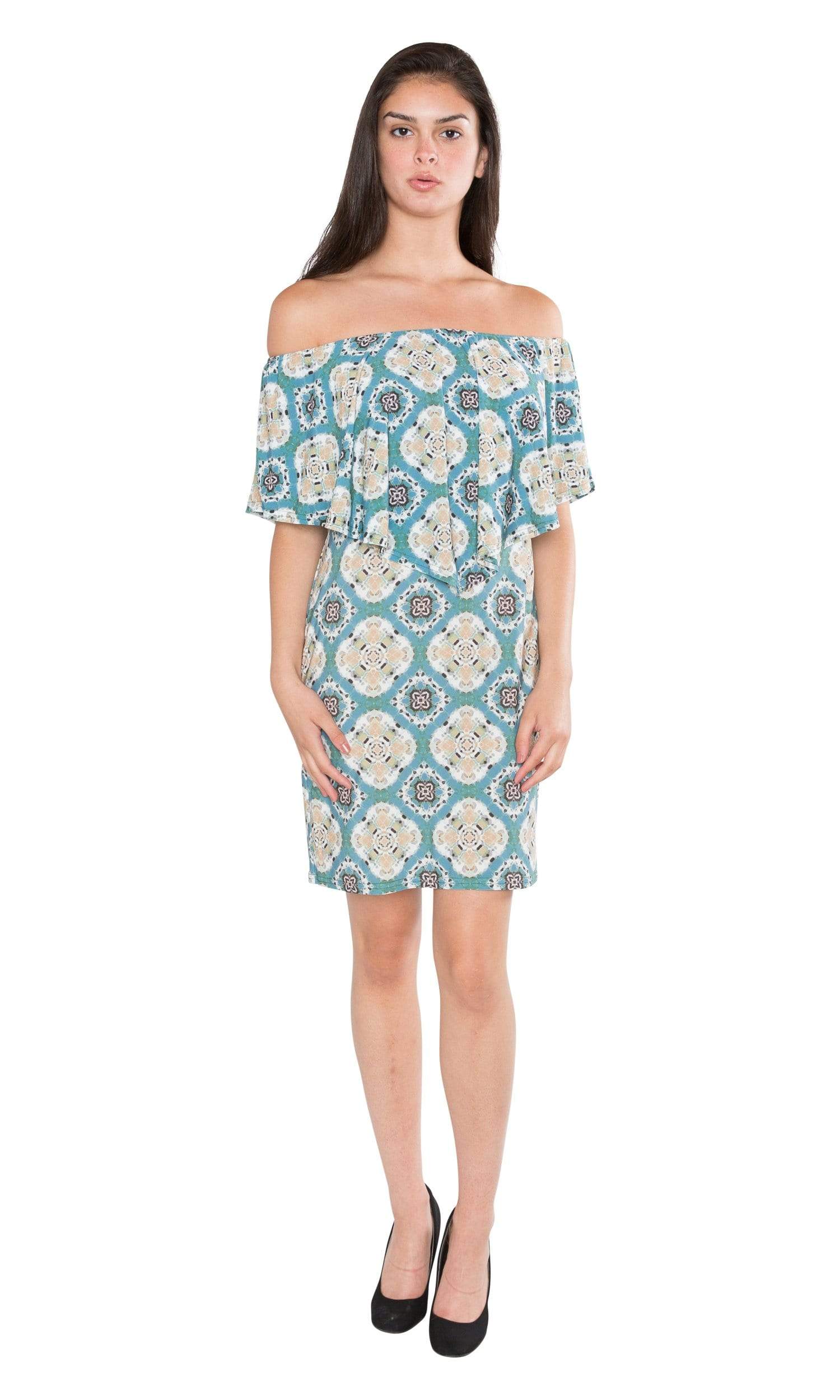 Viereck Morpheus Ruffle Front Off Shoulder Dress