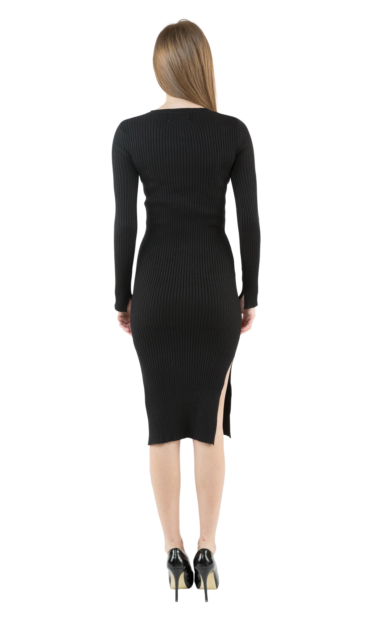 J.O.A. Long Sleeve Midi Dress with Side Slits