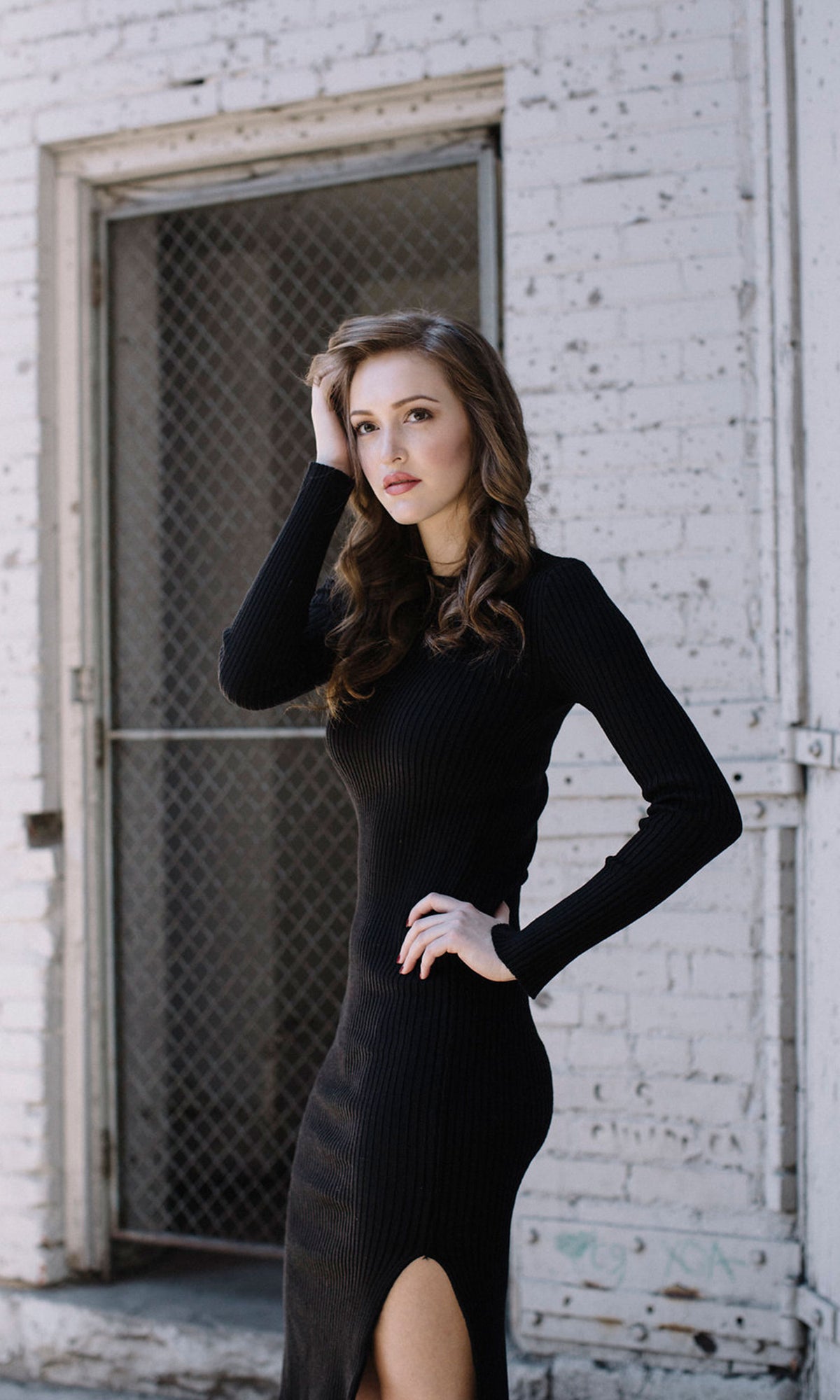 J.O.A. Long Sleeve Midi Dress with Side Slits