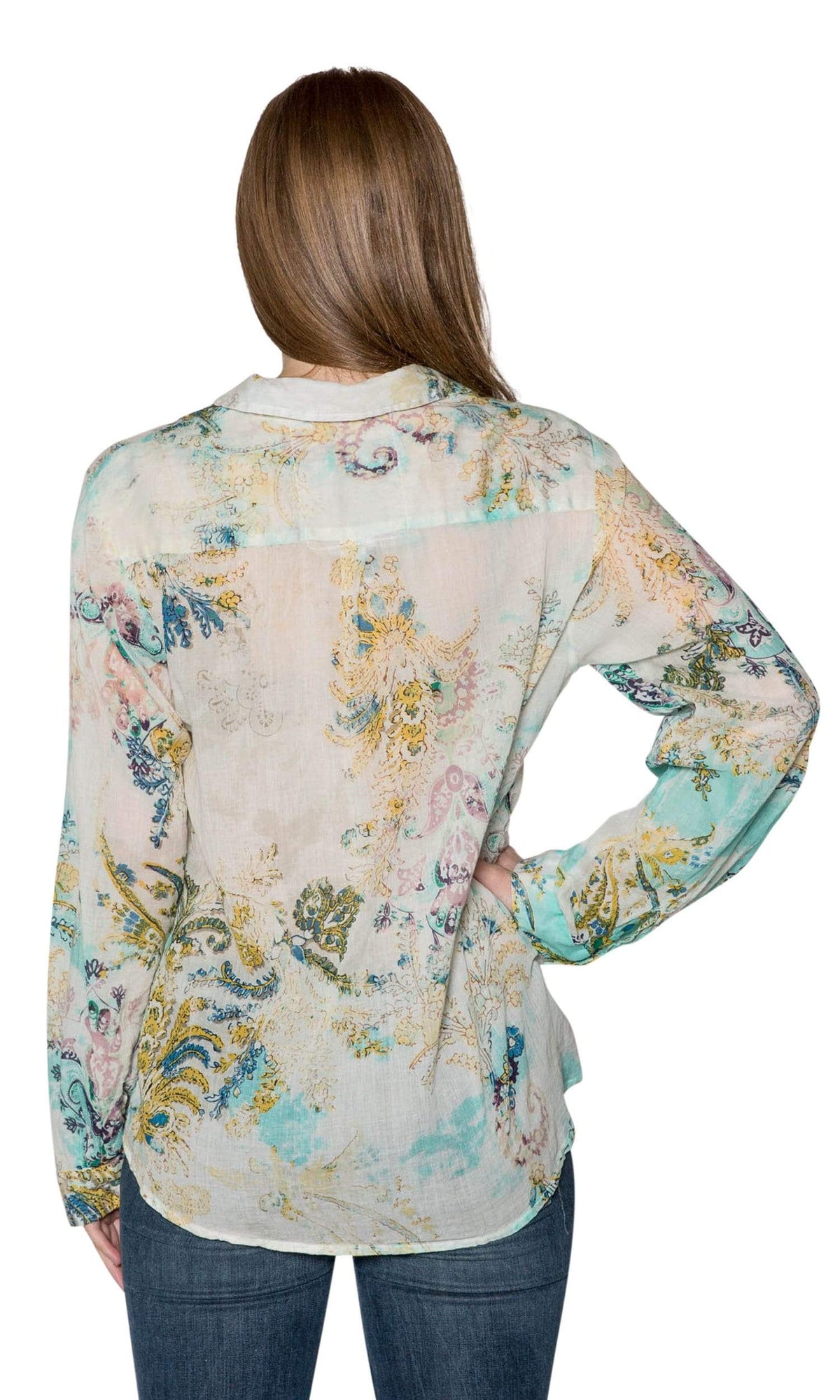 J.A.K. Button Down Teal Floral Shirt