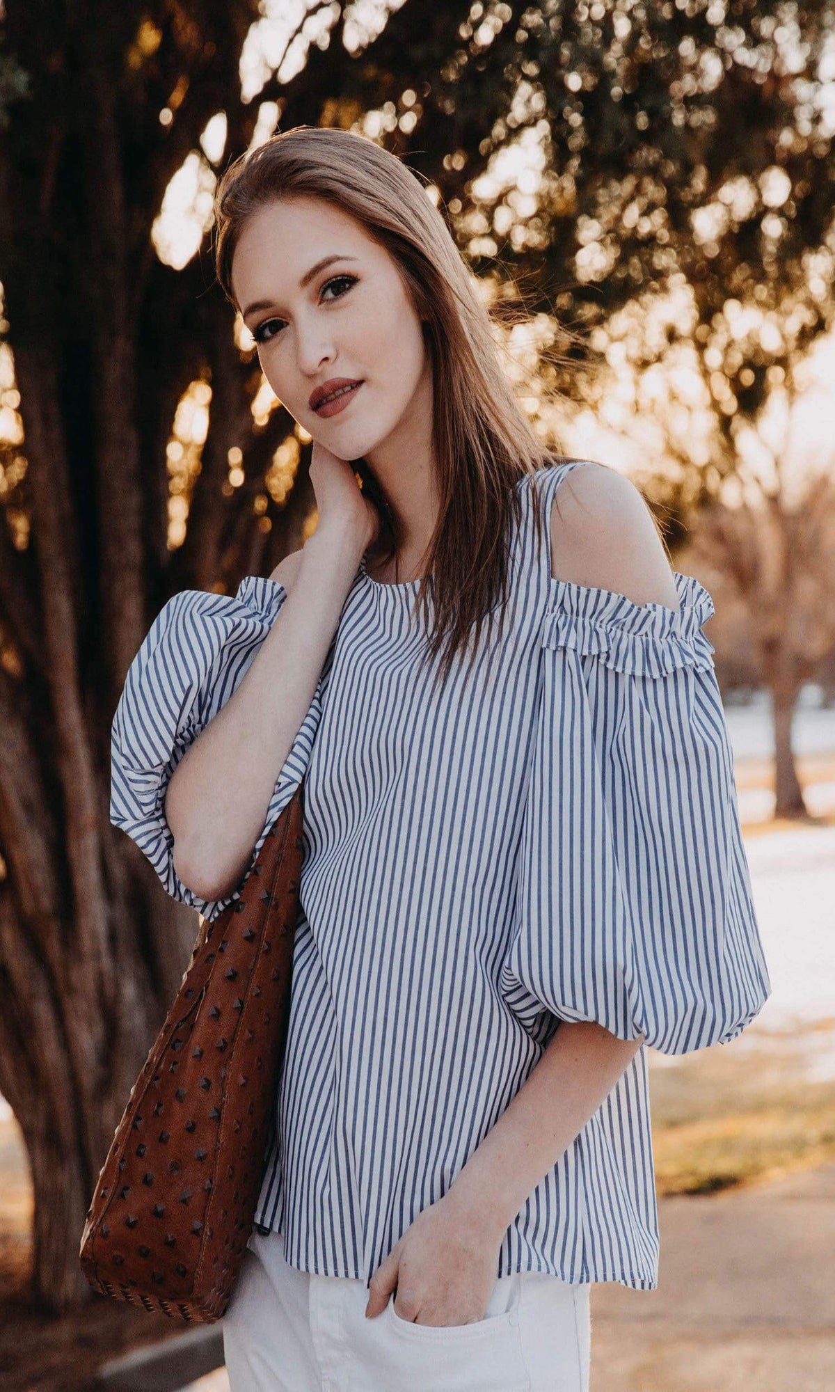 Velvet by Graham &amp; Spencer Bruna Cotton Stripe Cold Shoulder Blouse