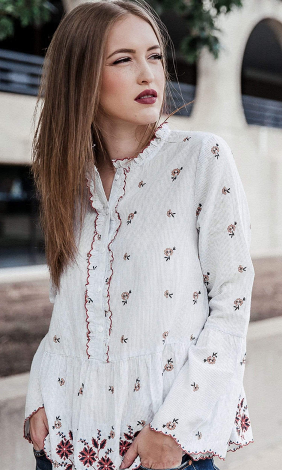 Velvet by Graham &amp; Spencer Breanna Embroidered Ruffle Top