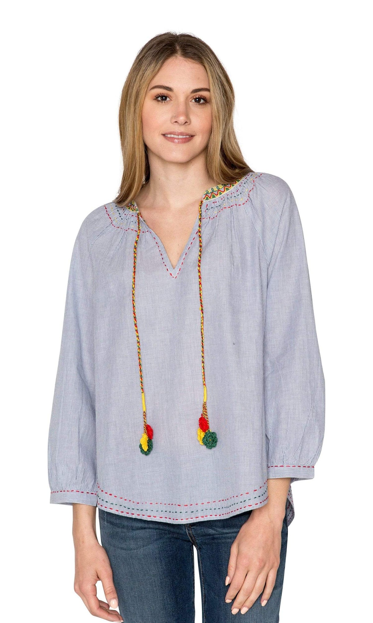 Velvet by Graham &amp; Spencer Neena Shay Embroidered Stripe Peasant Top