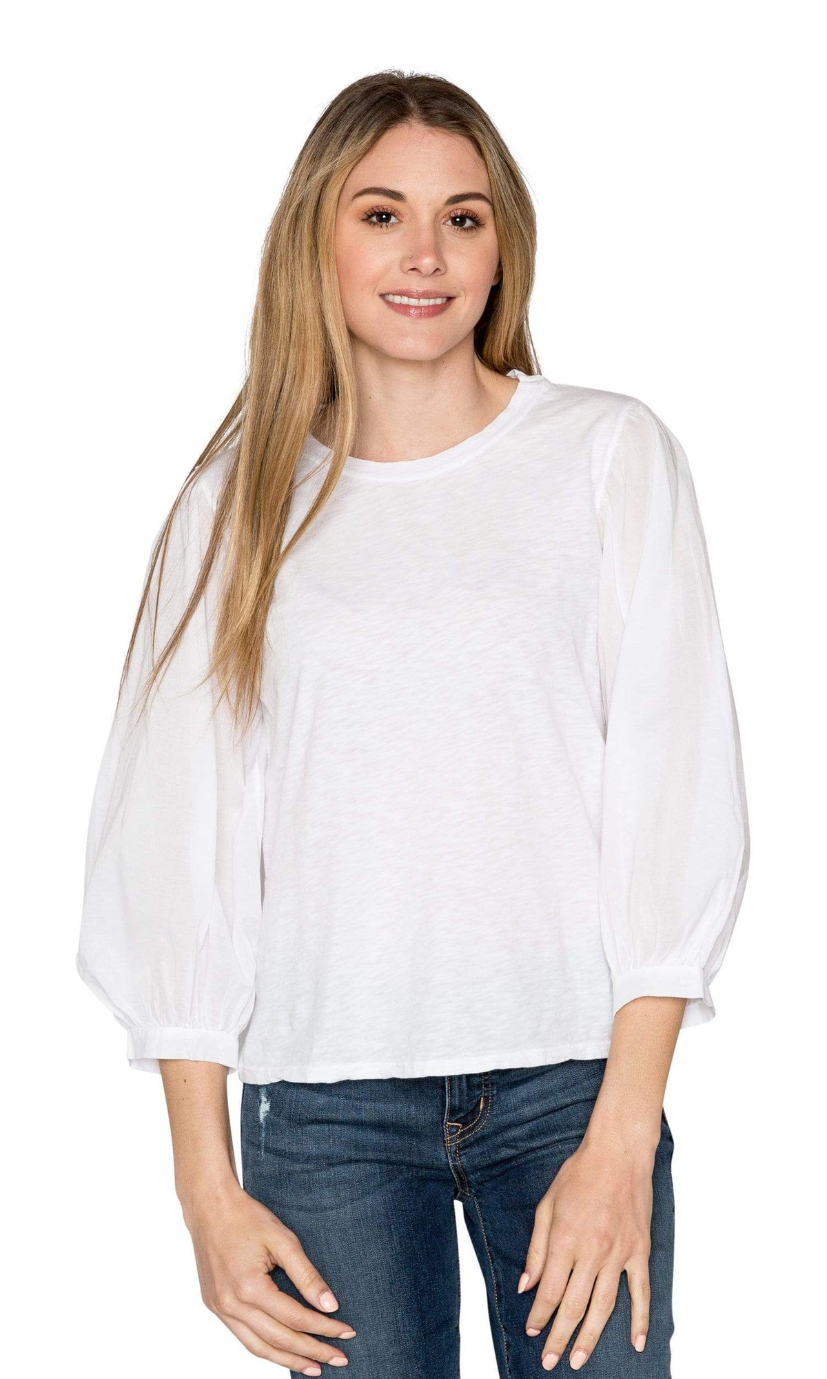 Velvet by Graham &amp; Spencer Simpson Cotton Slub Contrast Puff Sleeve Top