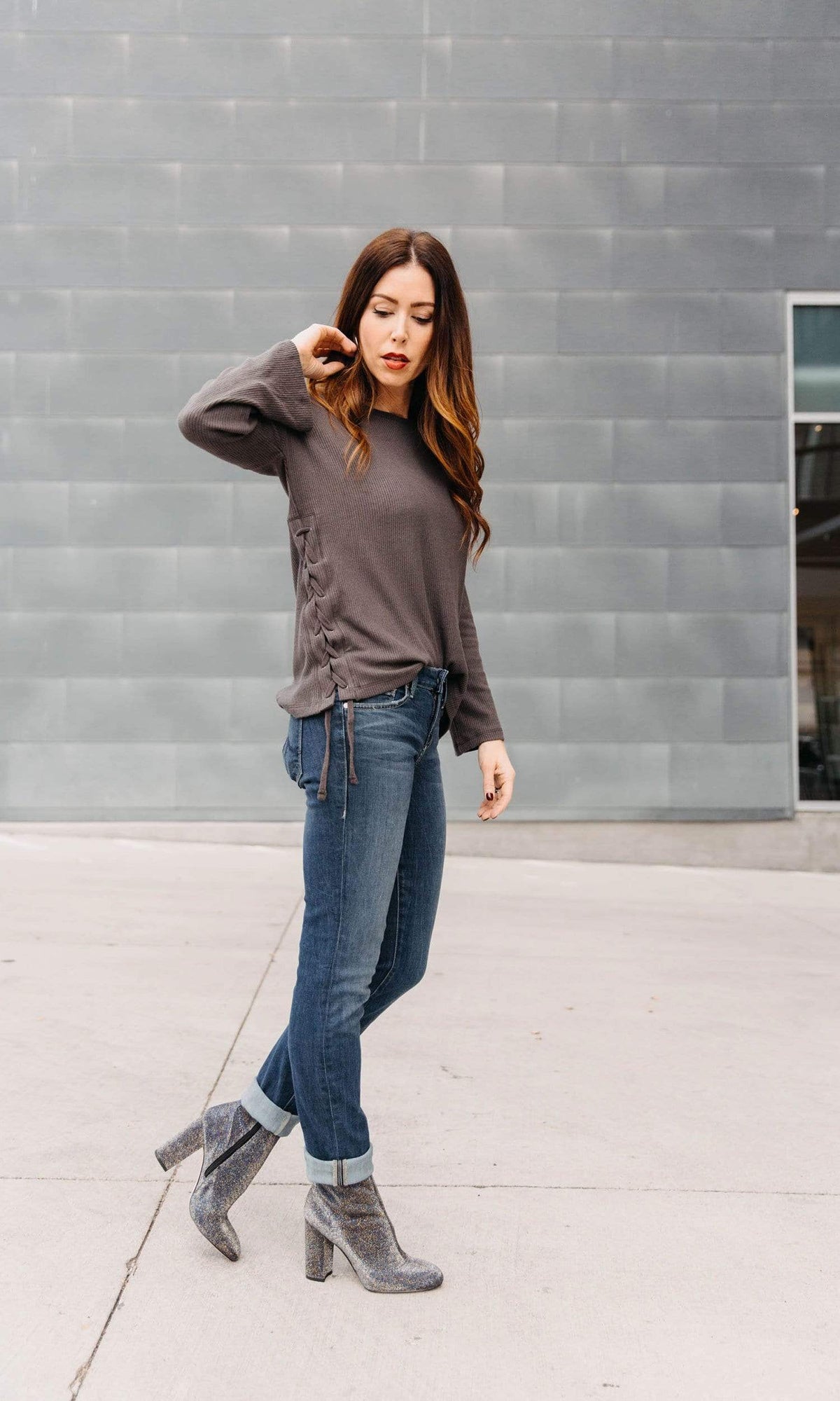 Velvet by Graham &amp; Spencer Jonas Cozy Rib Lace Up Sleeve Top