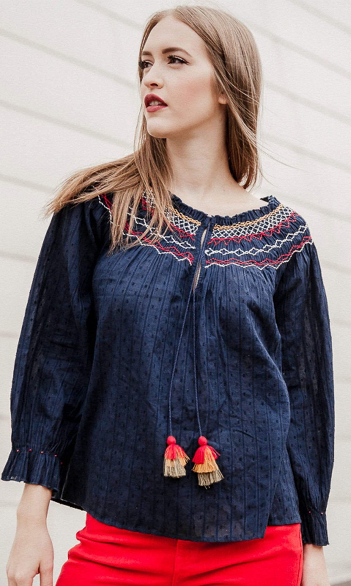 Velvet by Graham &amp; Spencer Trudie Embroidered Smocked Top