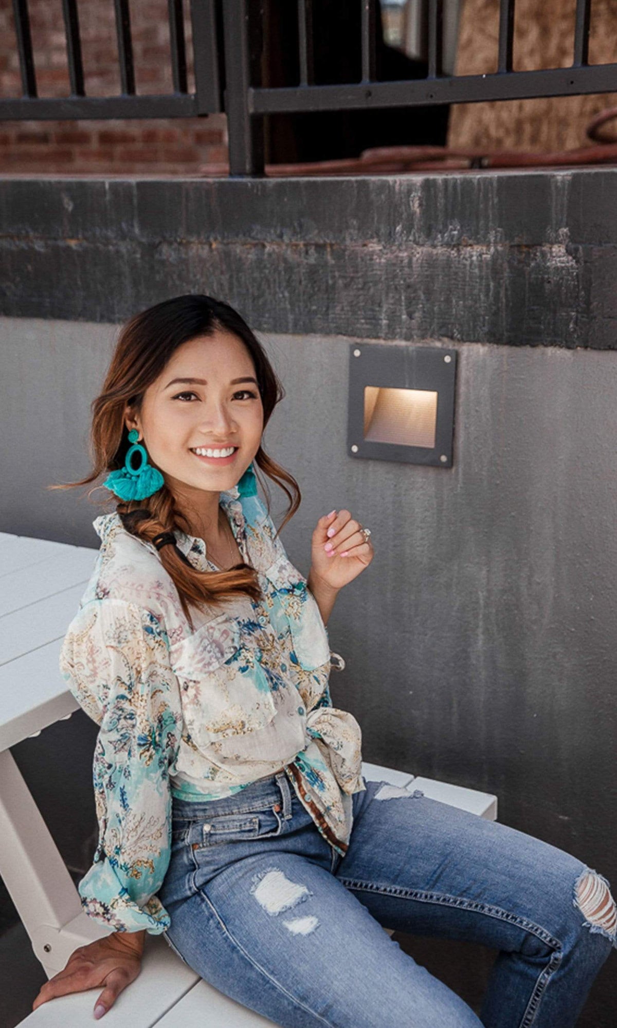 J.A.K. Button Down Teal Floral Shirt