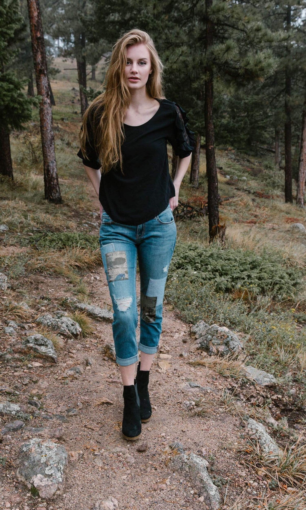 Velvet by Graham &amp; Spencer Wrenley Lace Sleeve Challis Top