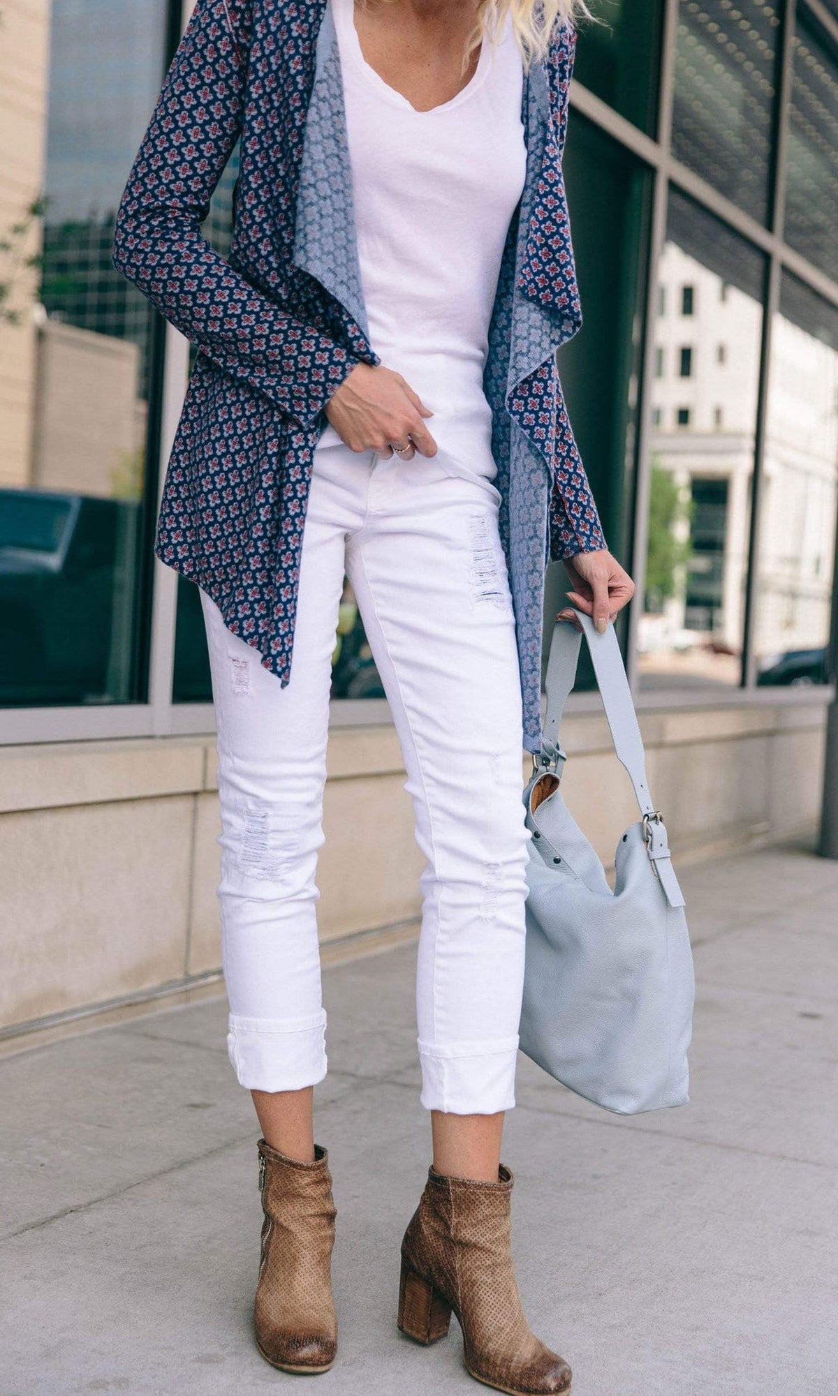 Knitwit Open Drape Light Cashmere Cardigan - Navy Denim Cross