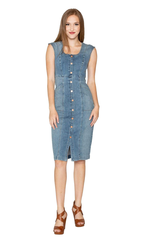 Level 99 Julien Denim Snap Dress available in Mapleton - Vintage