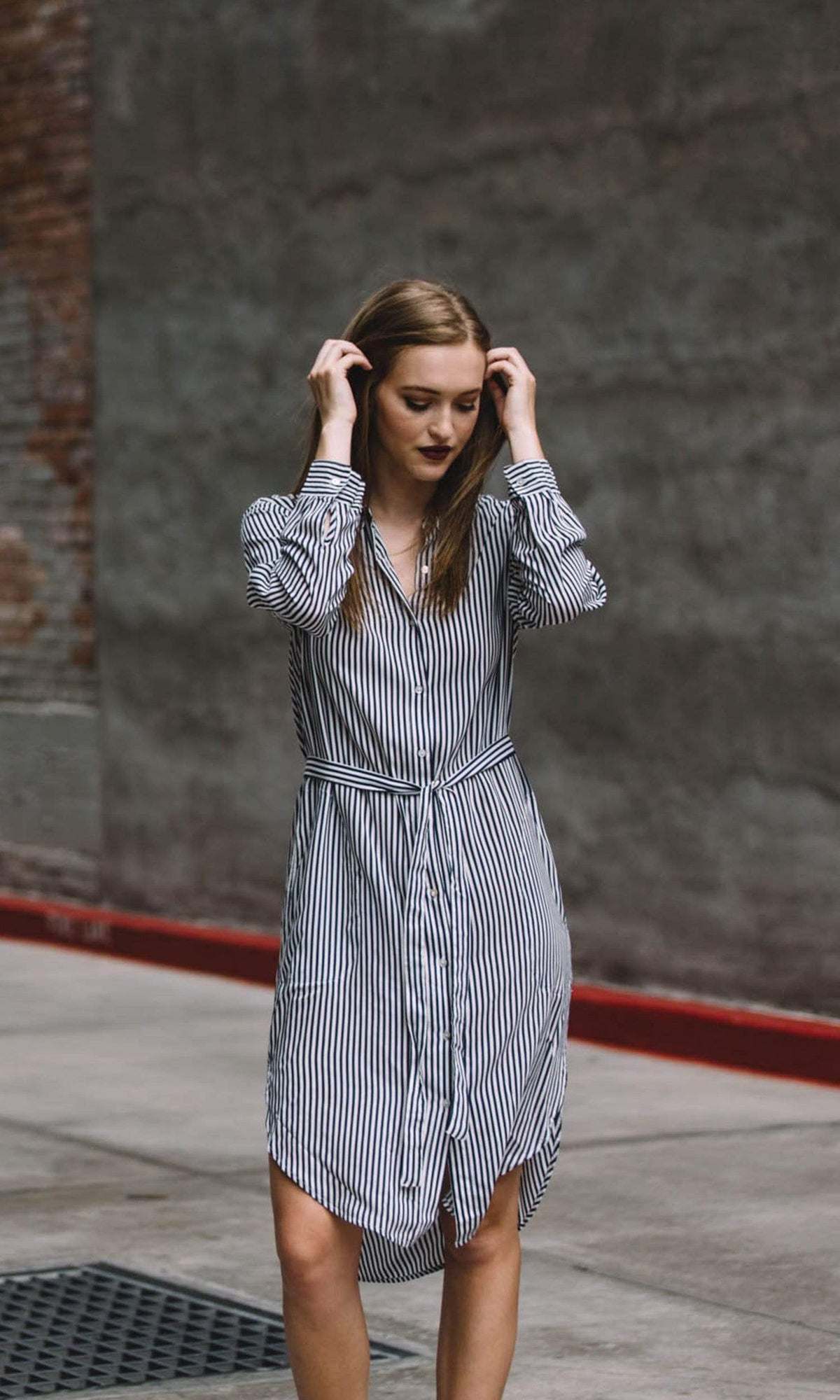 Velvet by Graham &amp; Spencer Sonoma03 Vertical Stripe Shirt Dress