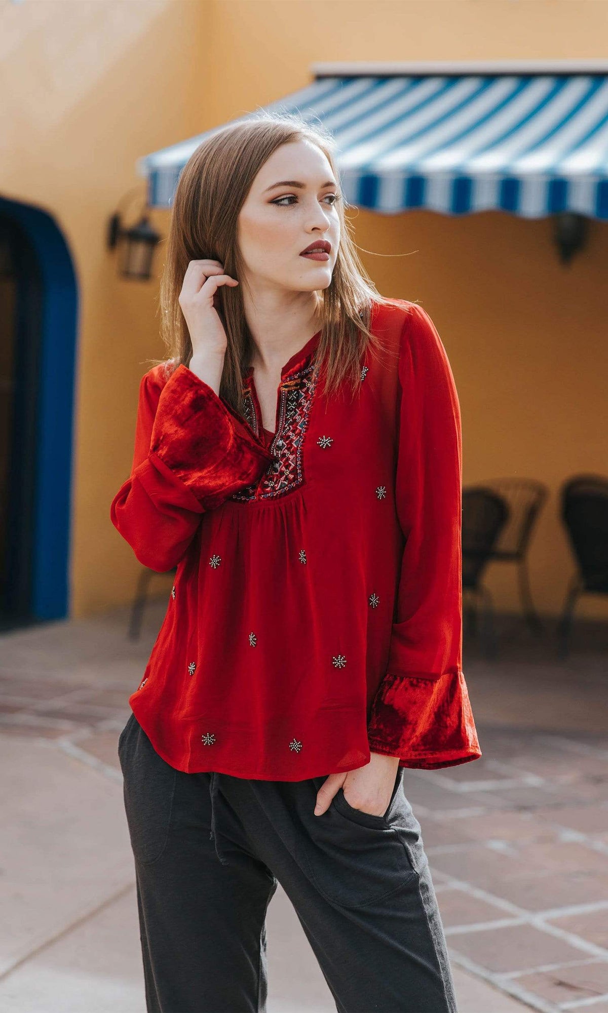 Velvet by Graham &amp; Spencer Becky Beaded Velvet Georgette Top