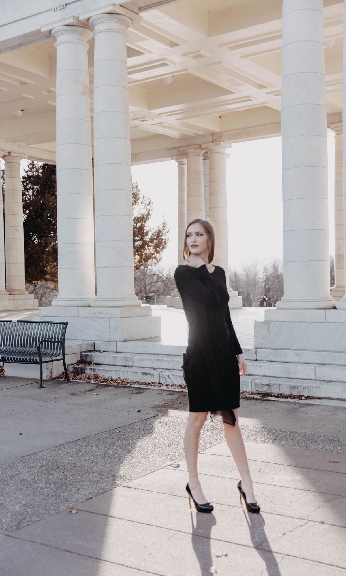 Analili Ariel Formal Black Long Sleeve Boat Neck Dress