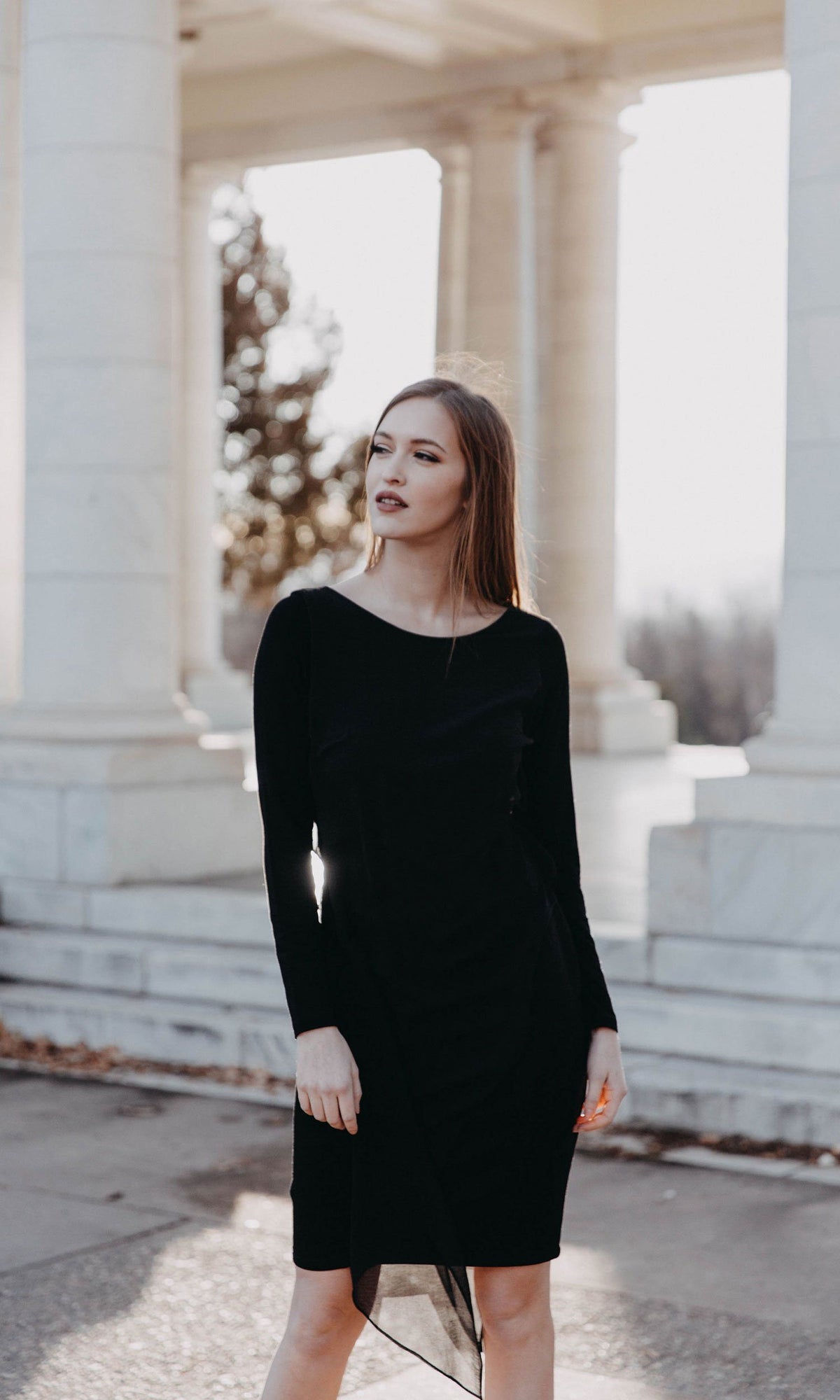 Analili Ariel Formal Black Long Sleeve Boat Neck Dress