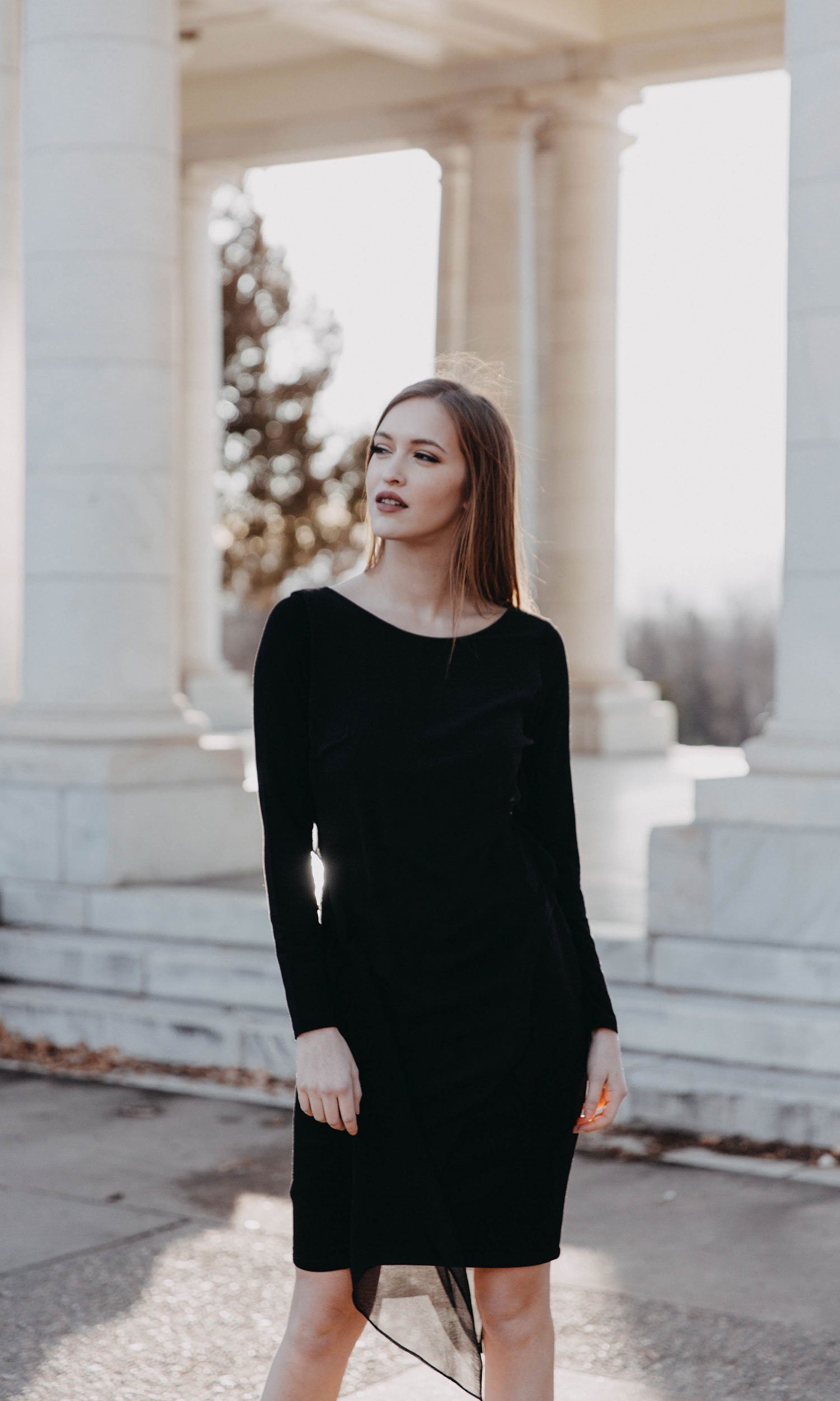 Analili Ariel Formal Black Long Sleeve Boat Neck Dress - Vintage Fringe Analili Ariel Formal Black Long Sleeve Boat Neck Dress - Vintage Fringe