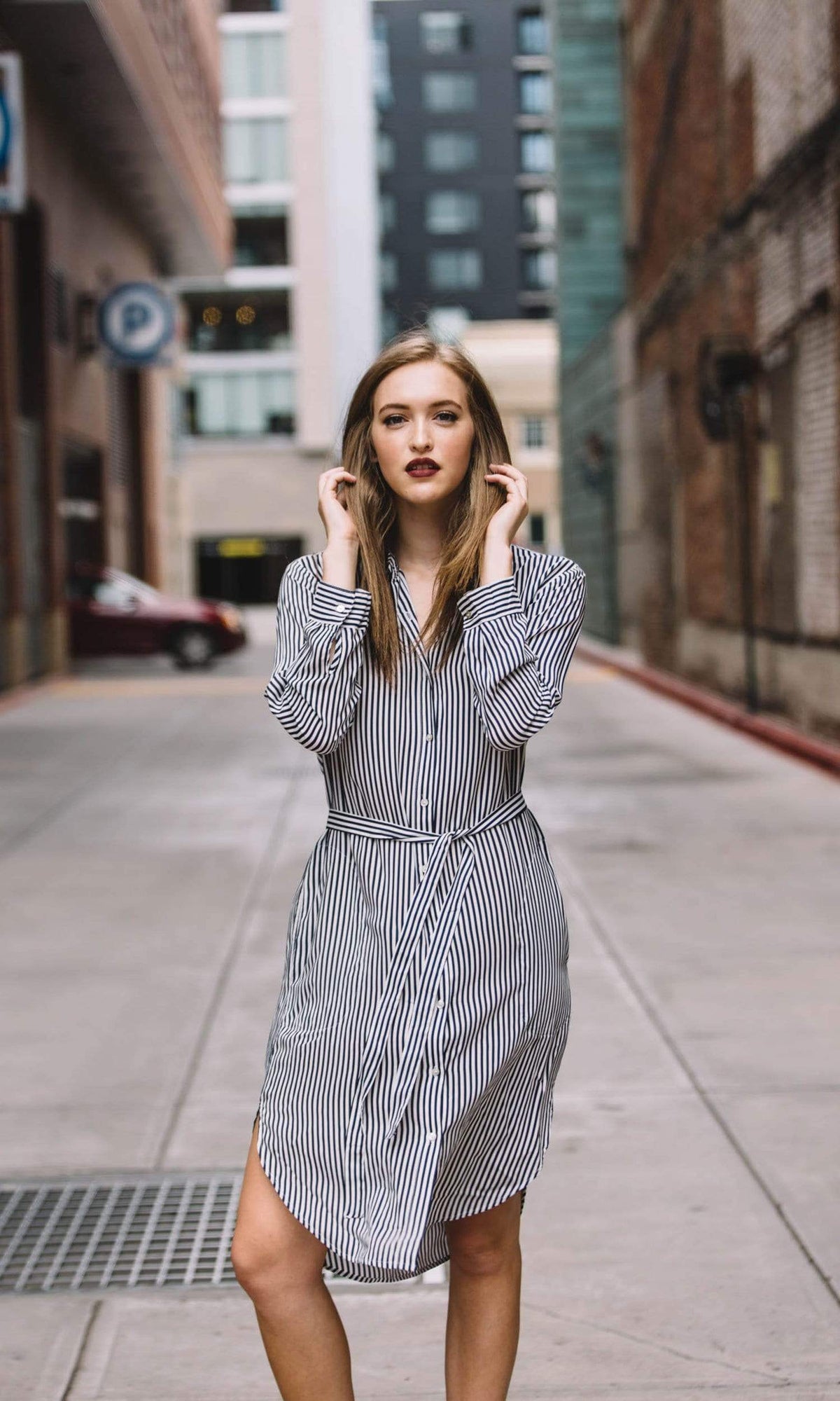 Velvet by Graham &amp; Spencer Sonoma03 Vertical Stripe Shirt Dress