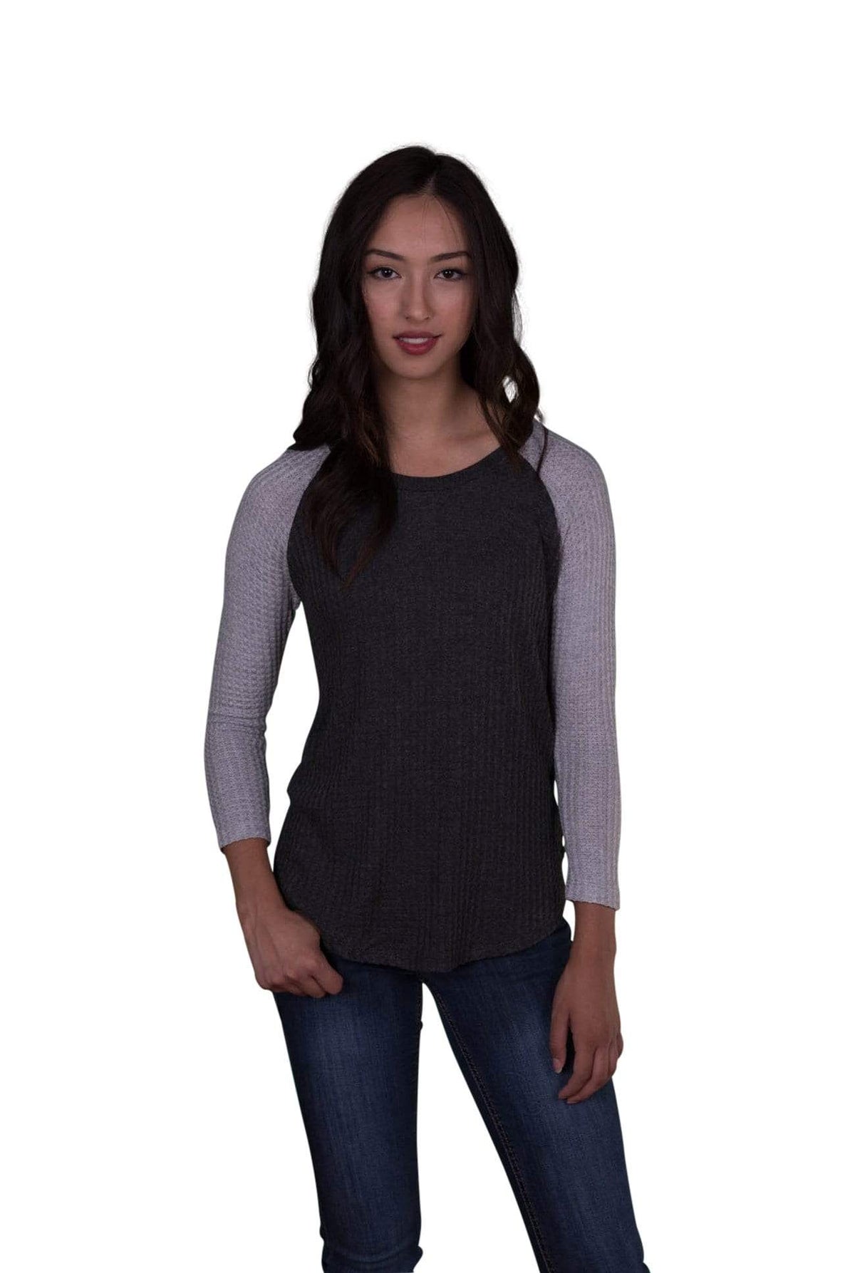 Velvet by Graham &amp; Spencer Lavender Waffle Knit Colorblock Raglan Top