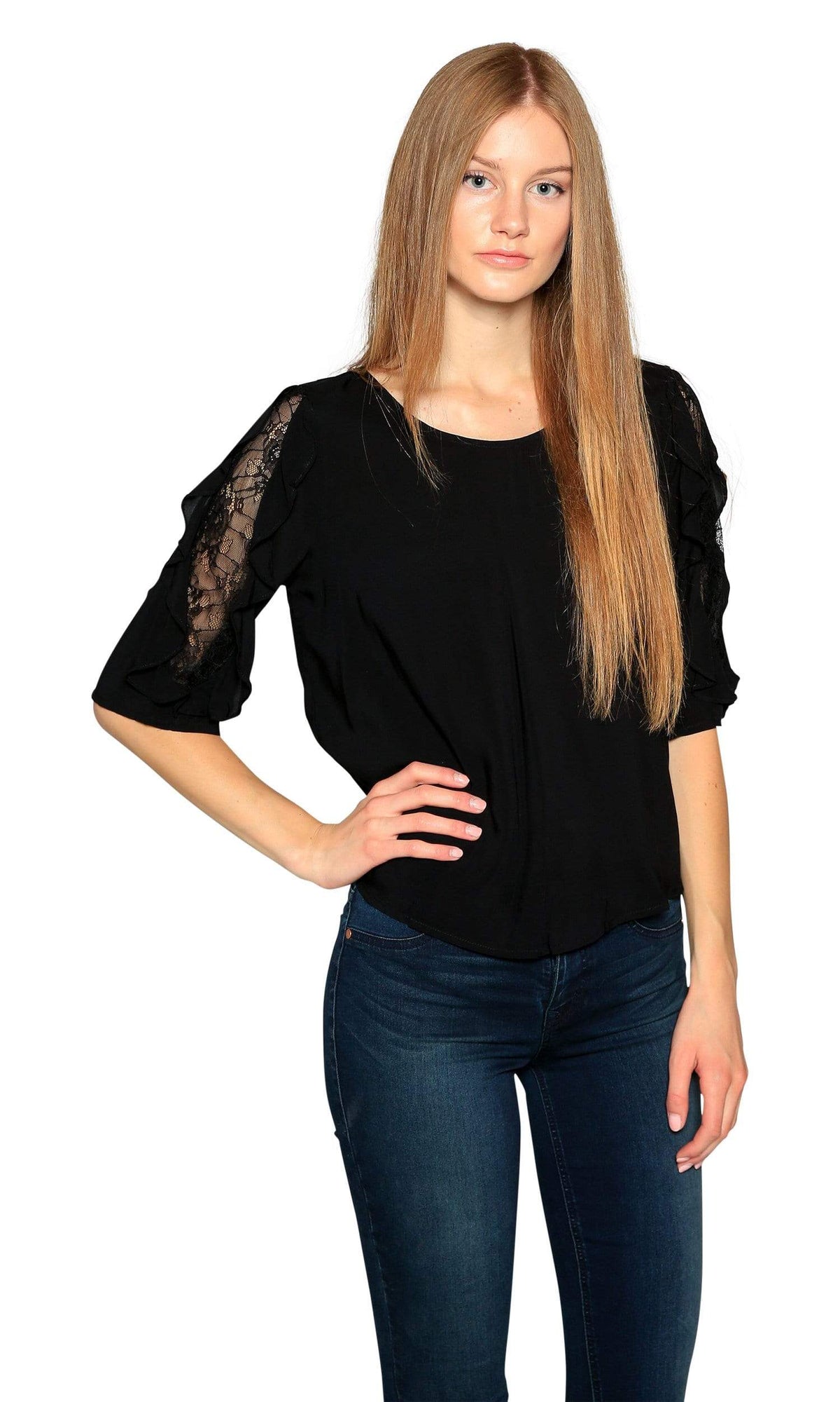Velvet by Graham &amp; Spencer Wrenley Lace Sleeve Challis Top