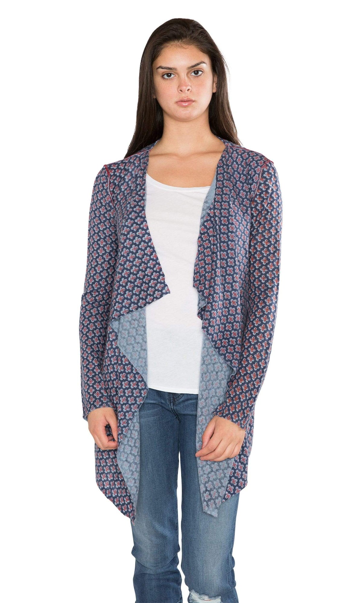 Knitwit Open Drape Light Cashmere Cardigan - Navy Denim Cross