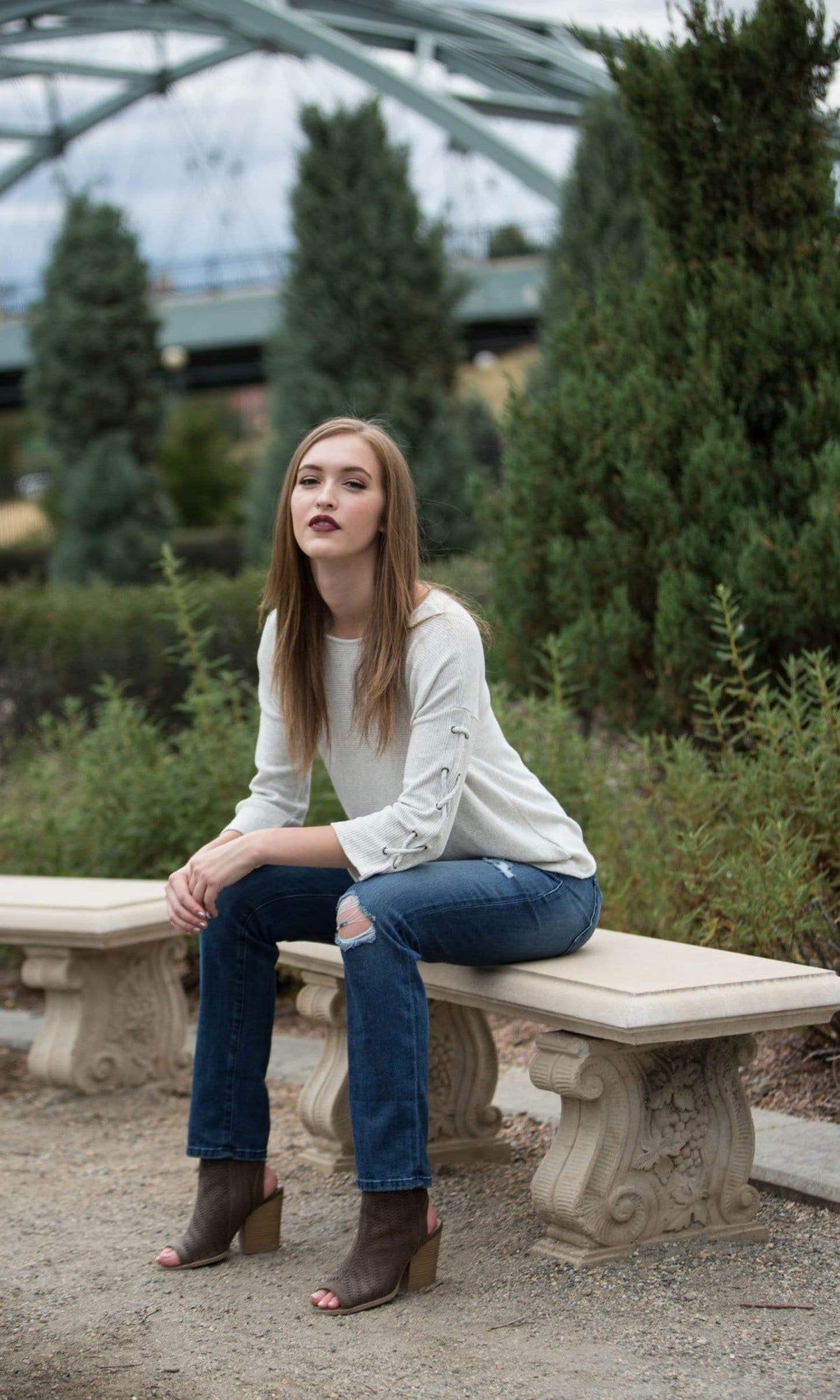 Velvet by Graham &amp; Spencer Cliona Cozy Jersey Ribbed Lace Up Sleeve Top