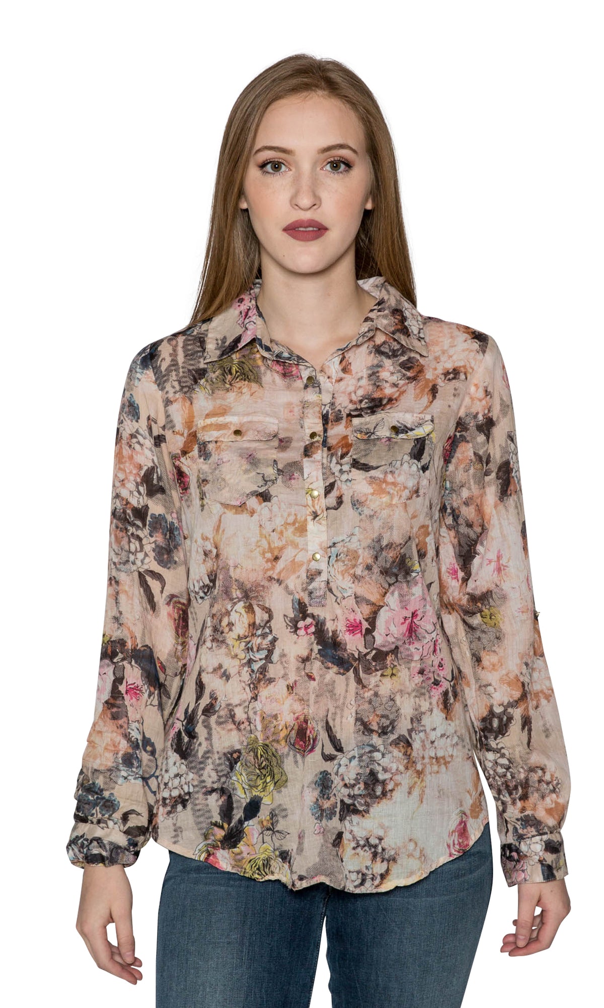 J.A.K. Button Down Pink Floral Shirt