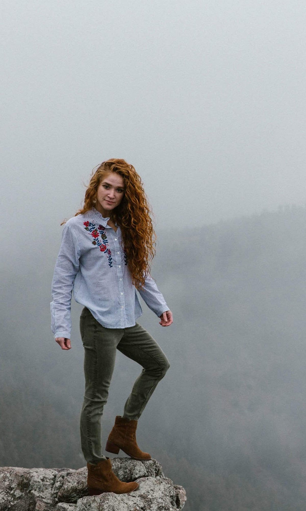 Velvet by Graham &amp; Spencer Kaidy Embroidered Stripe Mock Neck Shirt