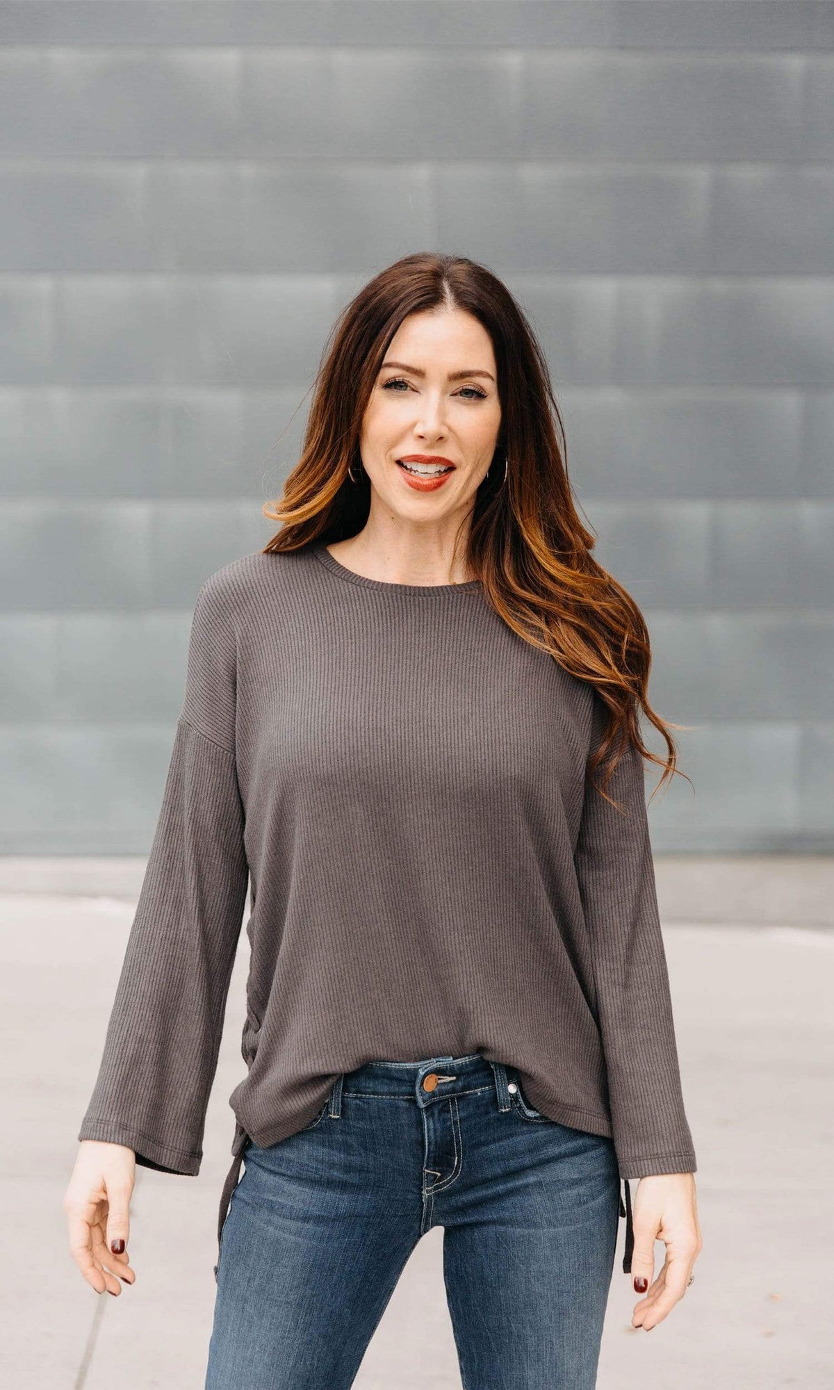 Velvet by Graham &amp; Spencer Jonas Cozy Rib Lace Up Sleeve Top