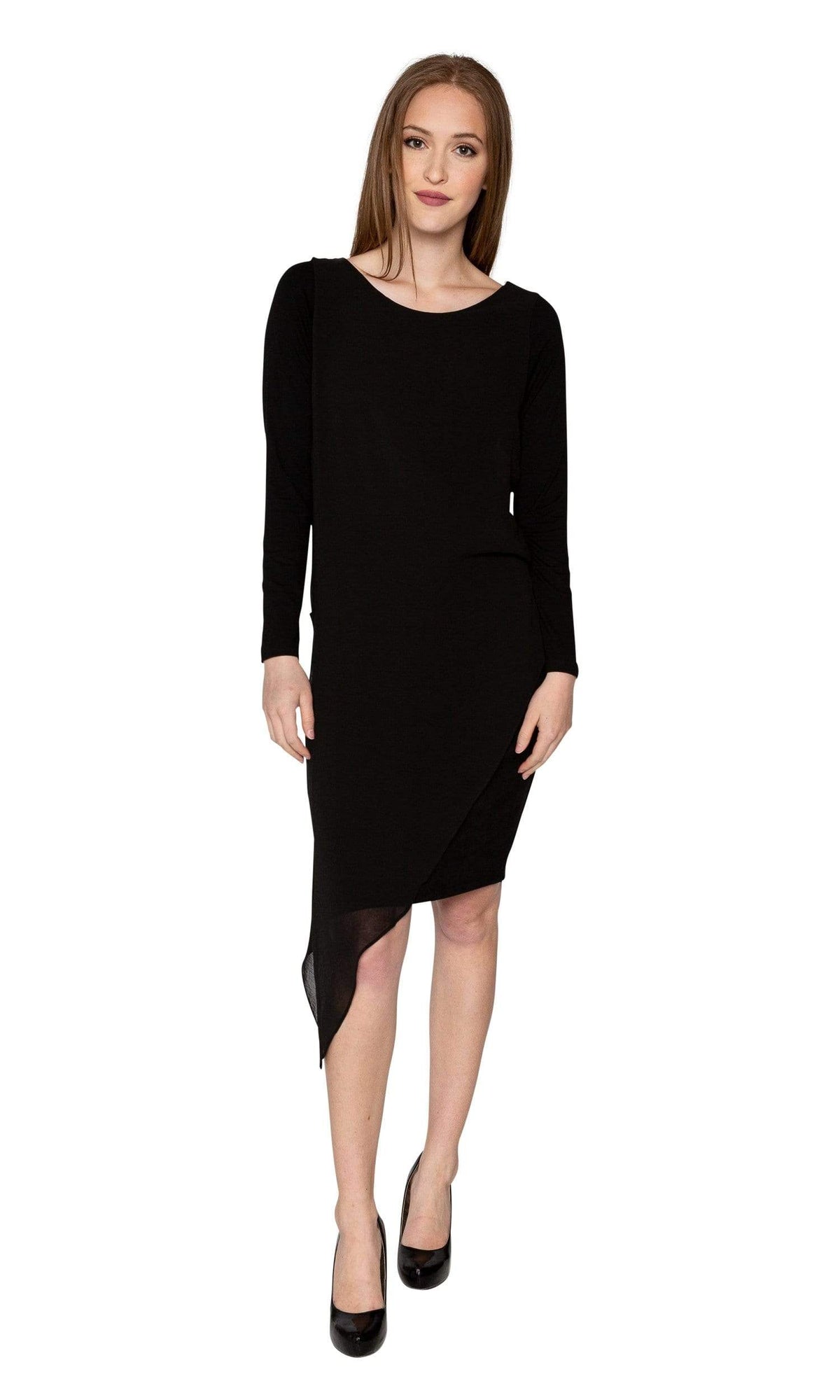 Analili Ariel Formal Black Long Sleeve Boat Neck Dress