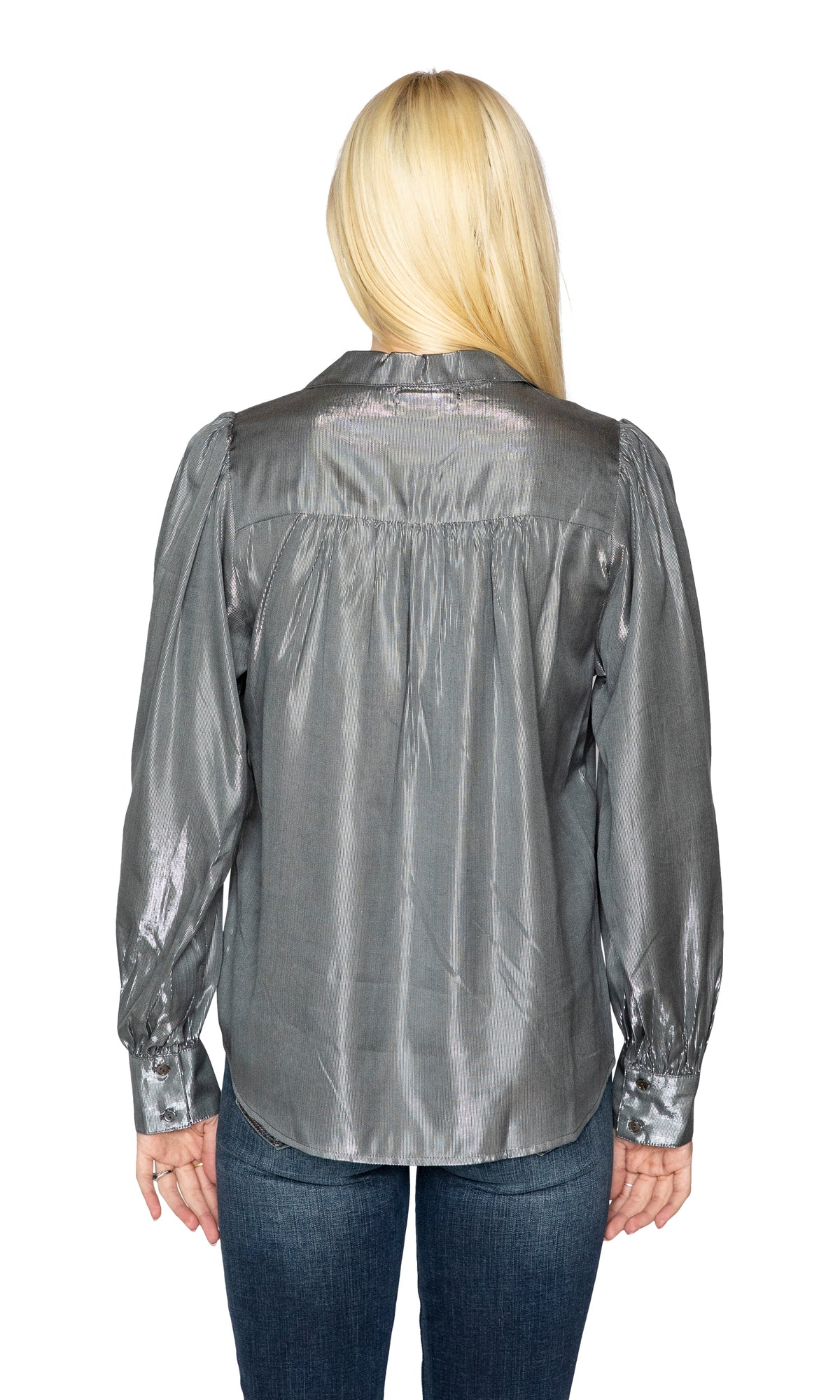 Velvet by Graham &amp; Spencer Dakota Puff Sleeve Lame Button Up Top